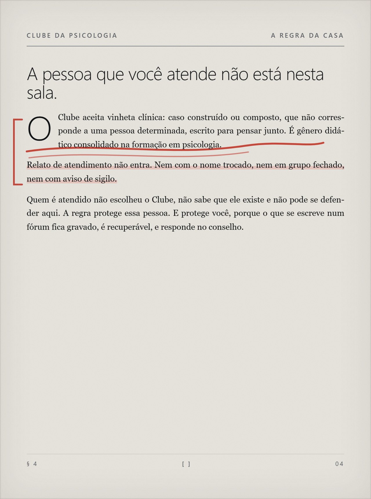 A página impressa da regra da casa, com marca de lápis vermelho na margem.